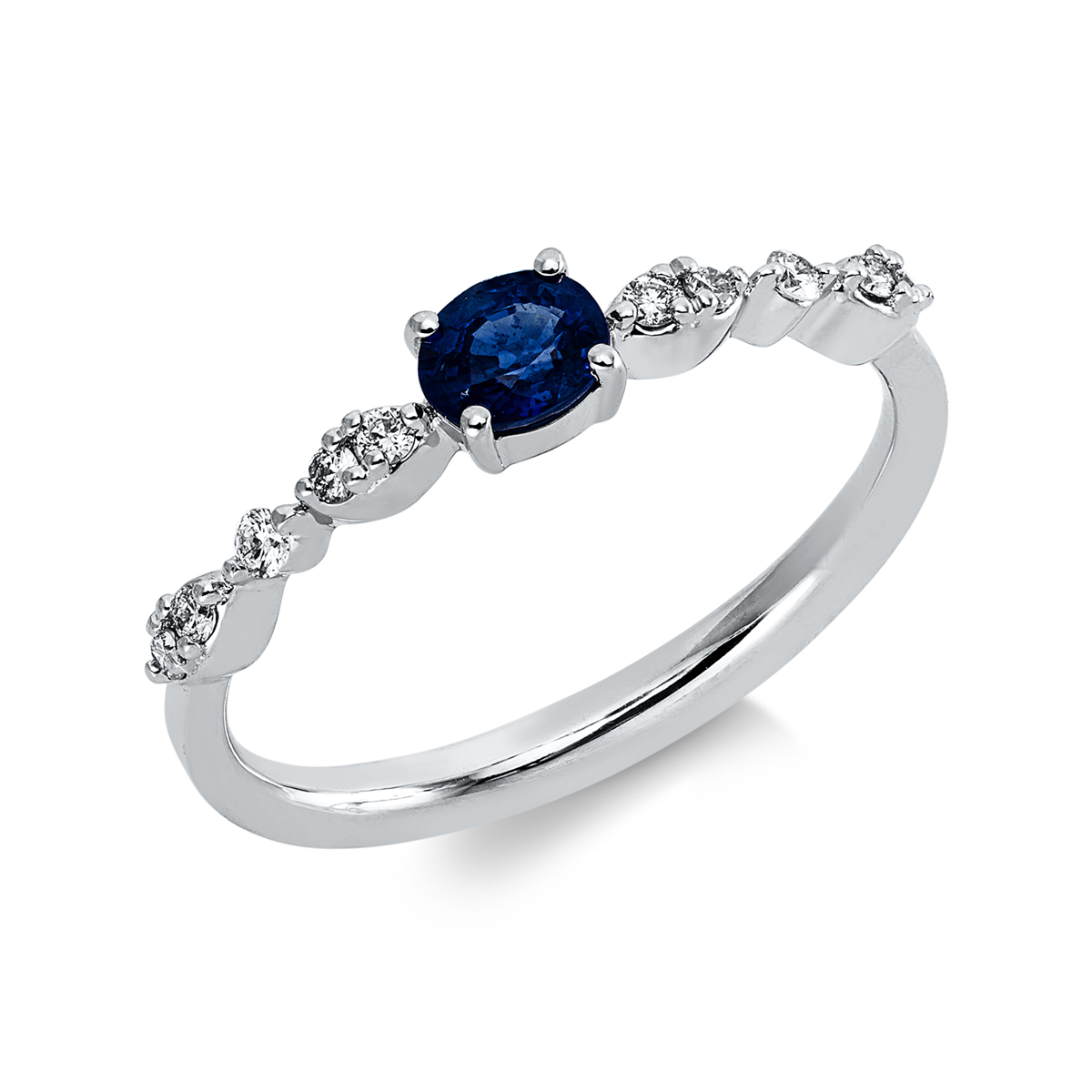 diamond full cut sapphire colored stone classic ring in white gold