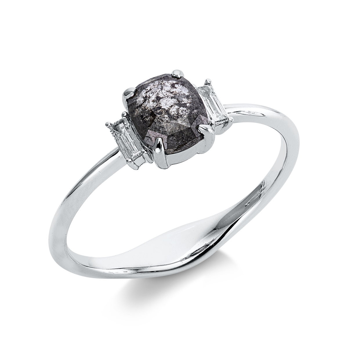 baguette  fancy colored diamond ring in white gold