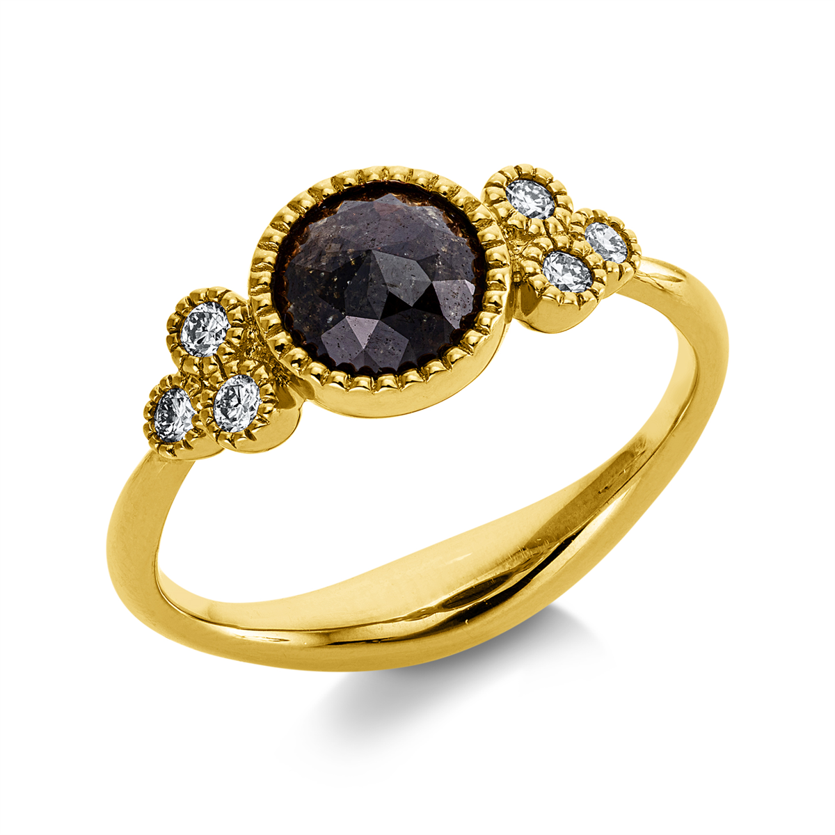 diamond full cut  fancy colored diamond ring in yellow gold