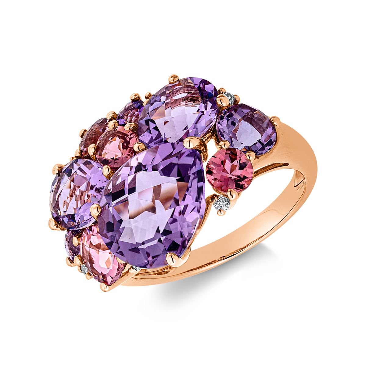 diamond full cut tourmaline colored stone fashion ring in red gold