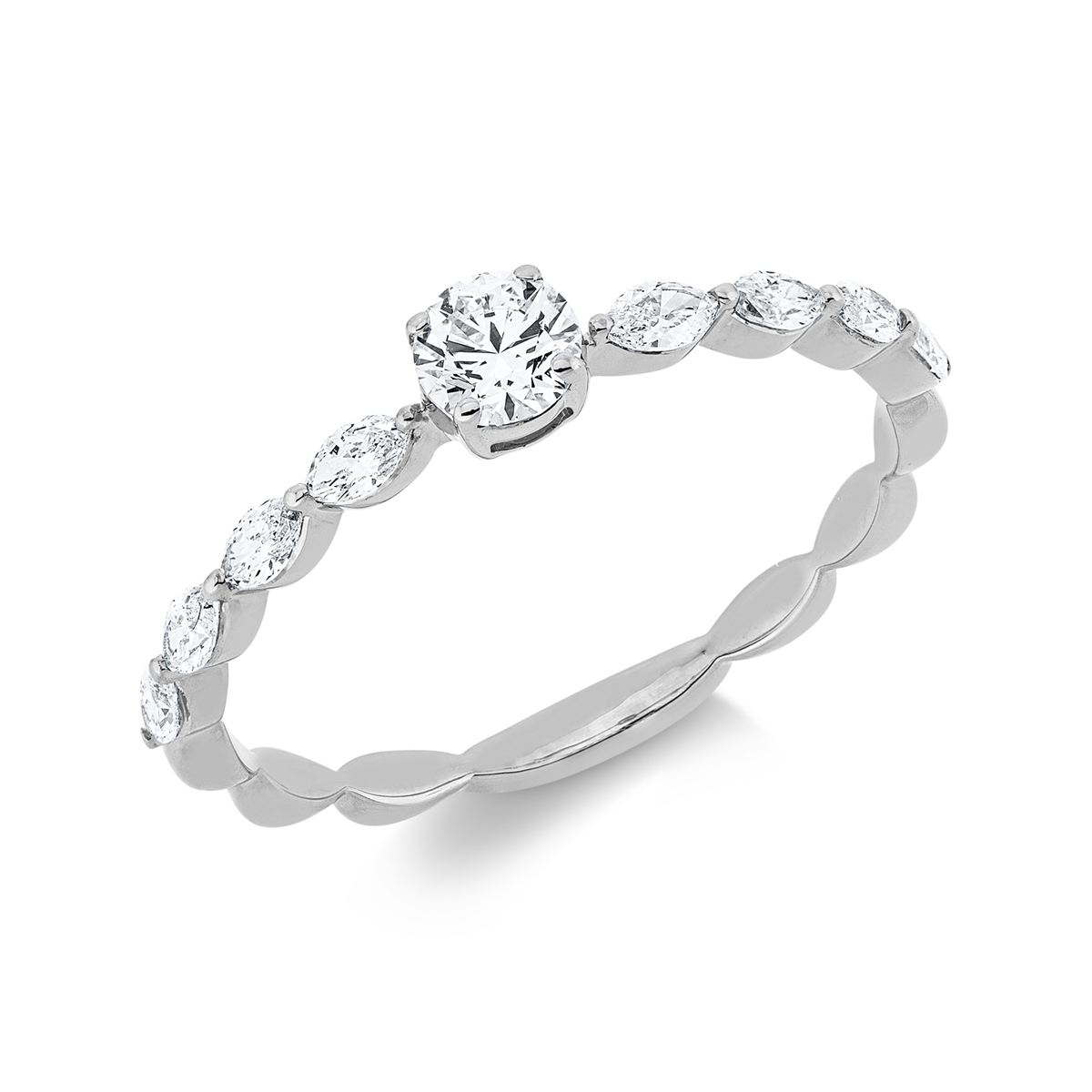 marquise  solitaire with accent stones ring in white gold