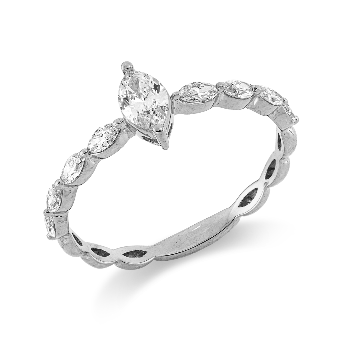 marquise  solitaire with accent stones ring in white gold