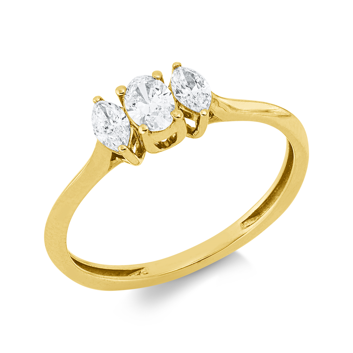 marquise  solitaire with accent stones ring in yellow gold