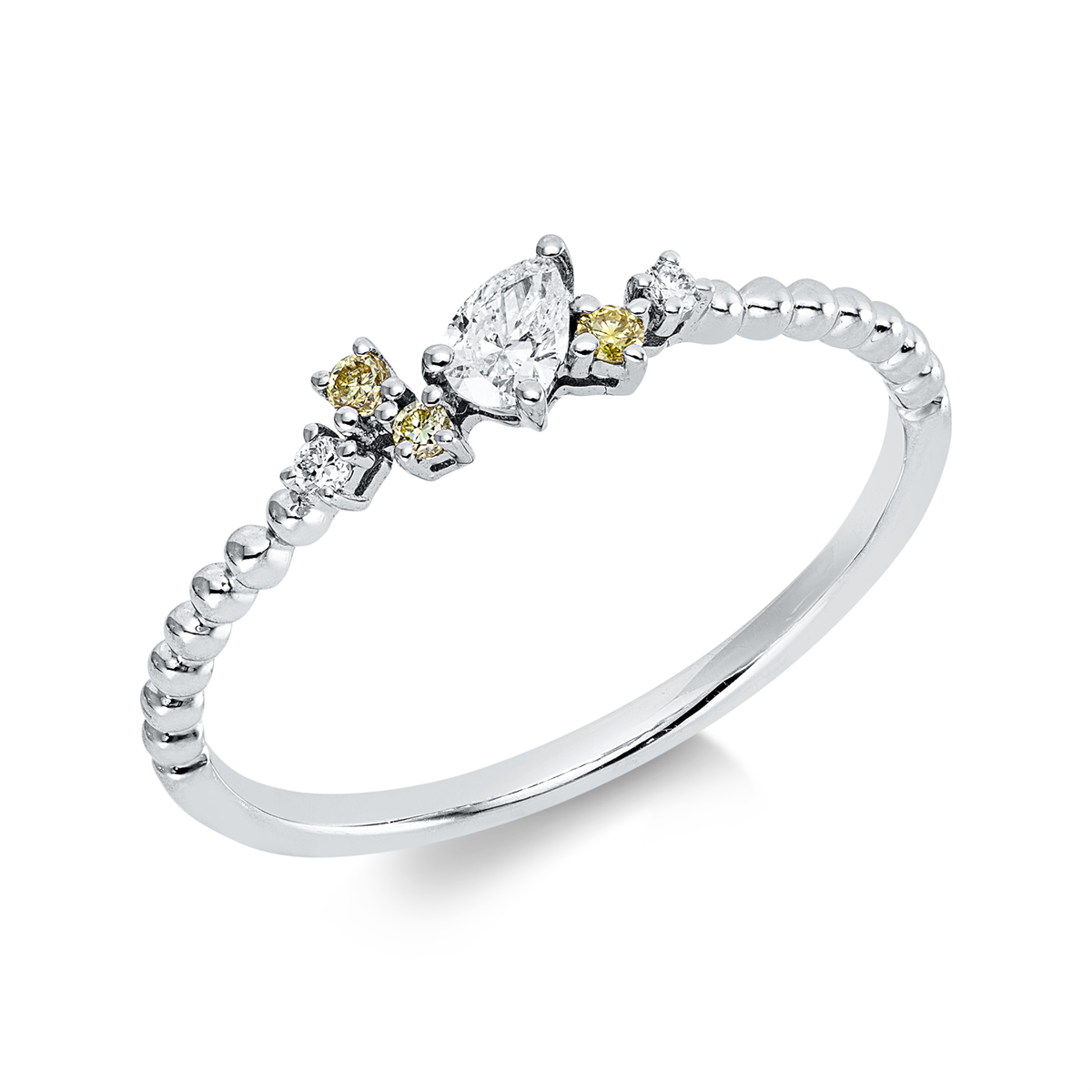 pear shape  fancy colored diamond ring in white gold