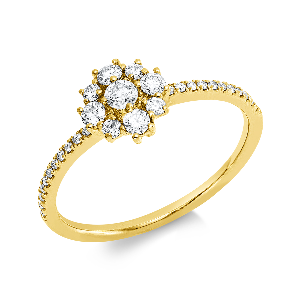 diamond full cut  modern woman ring in yellow gold