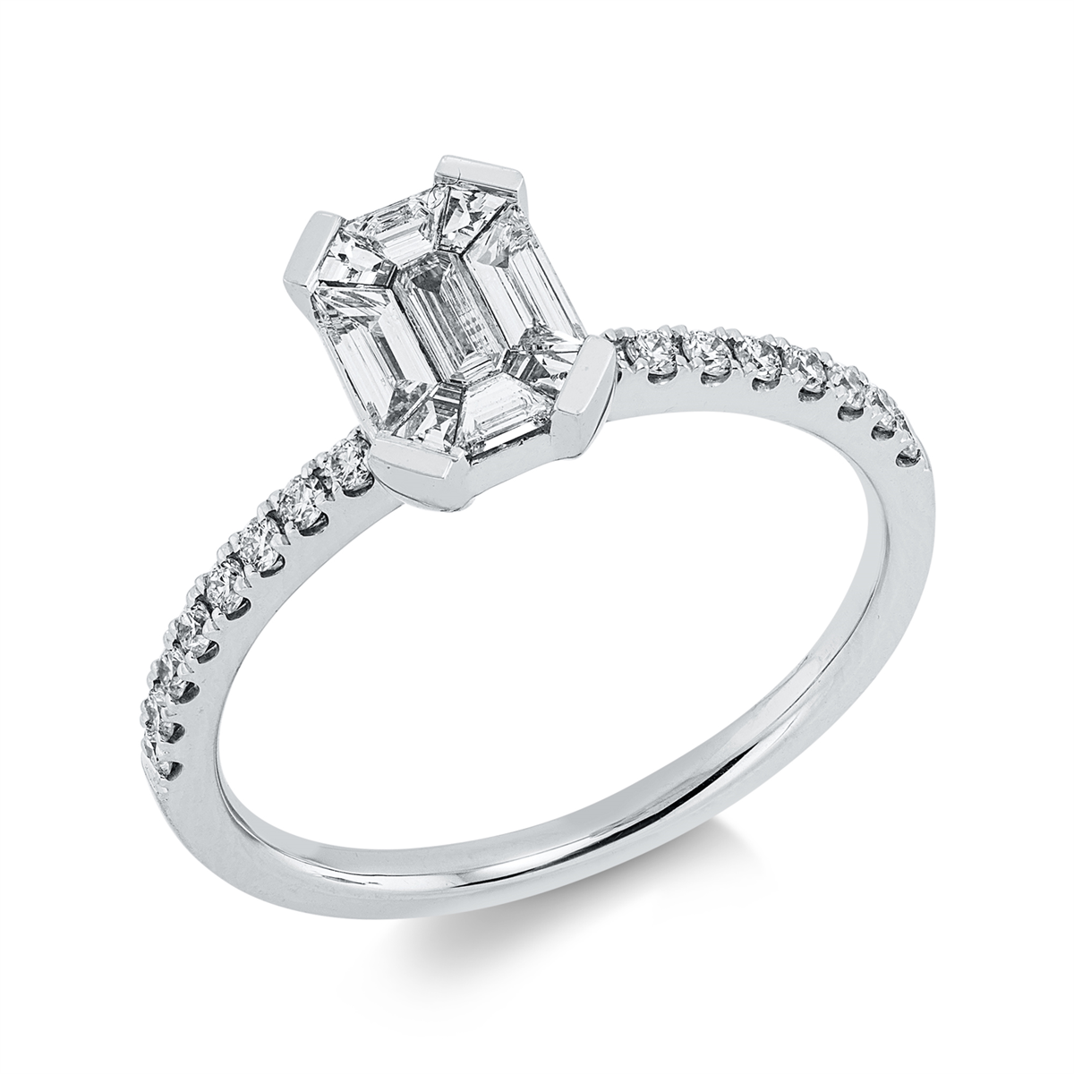 diamond full cut  baguette ring in white gold