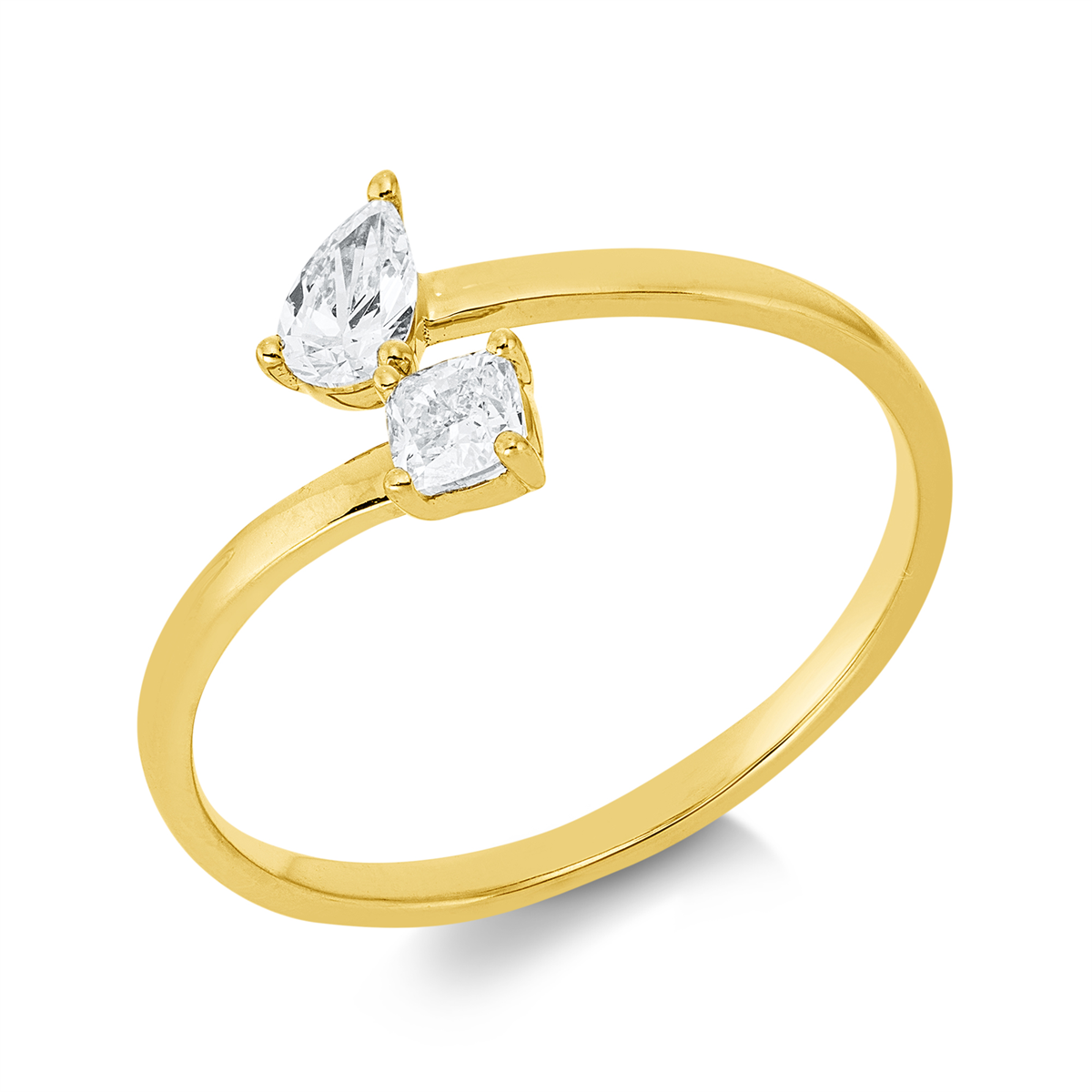 cushion  solitaire with accent stones ring in yellow gold