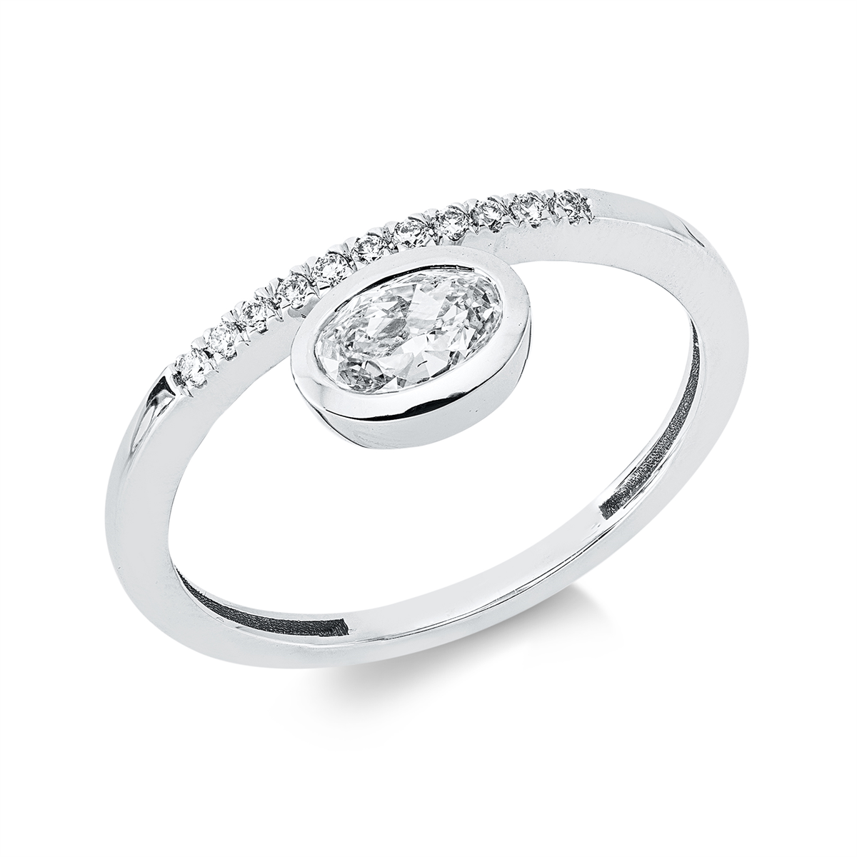 diamond full cut  solitaire with accent stones ring in white gold