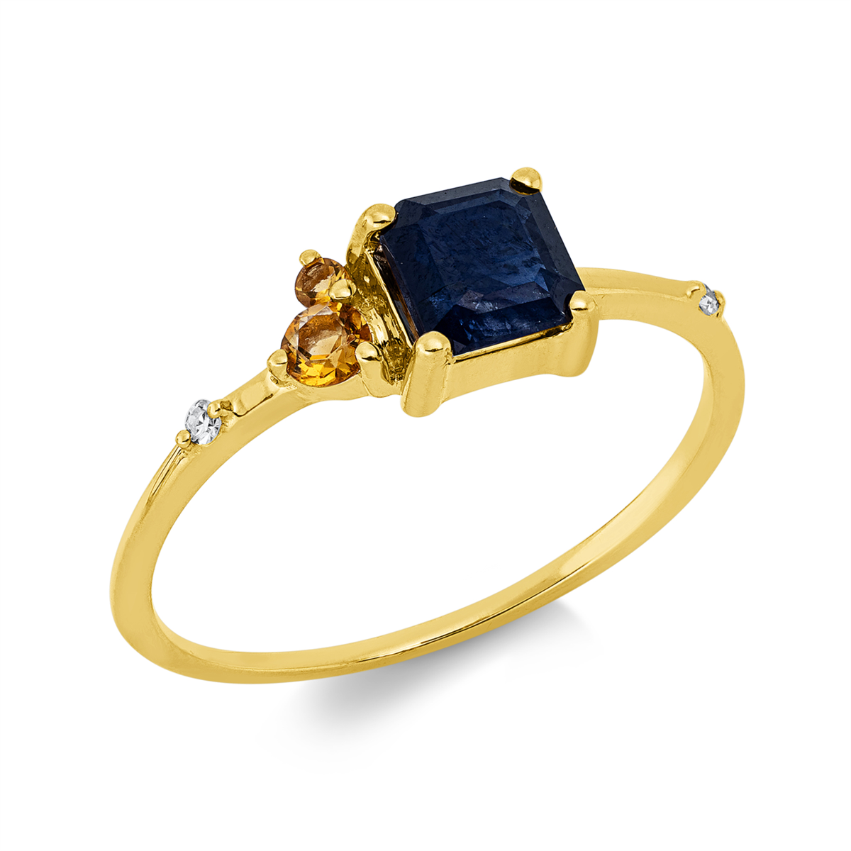 diamond single cut sapphire colored stone classic ring in yellow gold