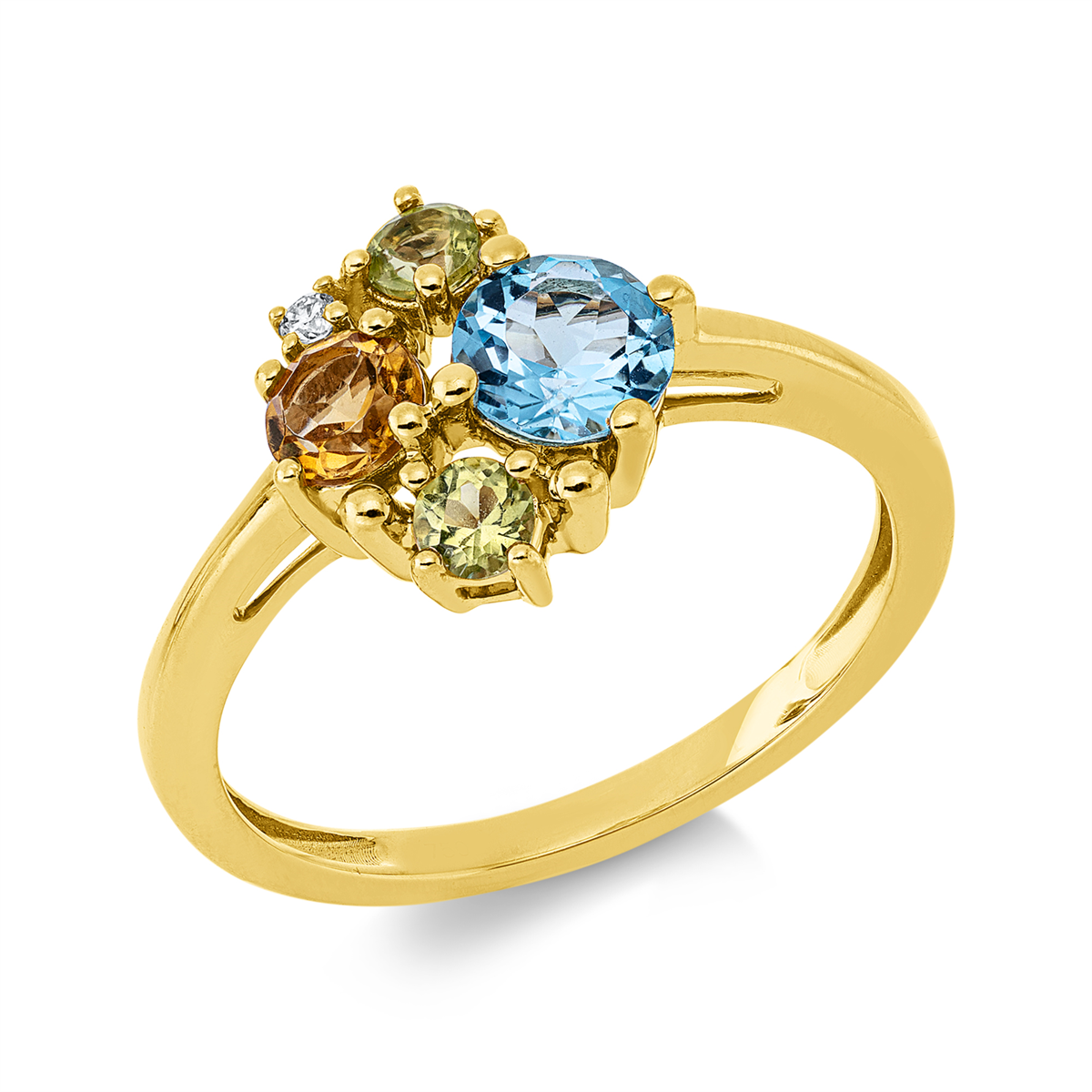 diamond full cut topaz colored stone fashion ring in yellow gold