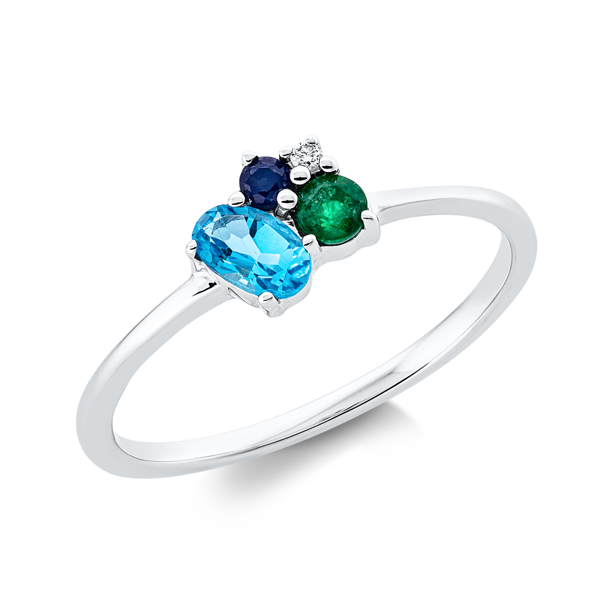 diamond full cut topaz colored stone fashion ring in white gold