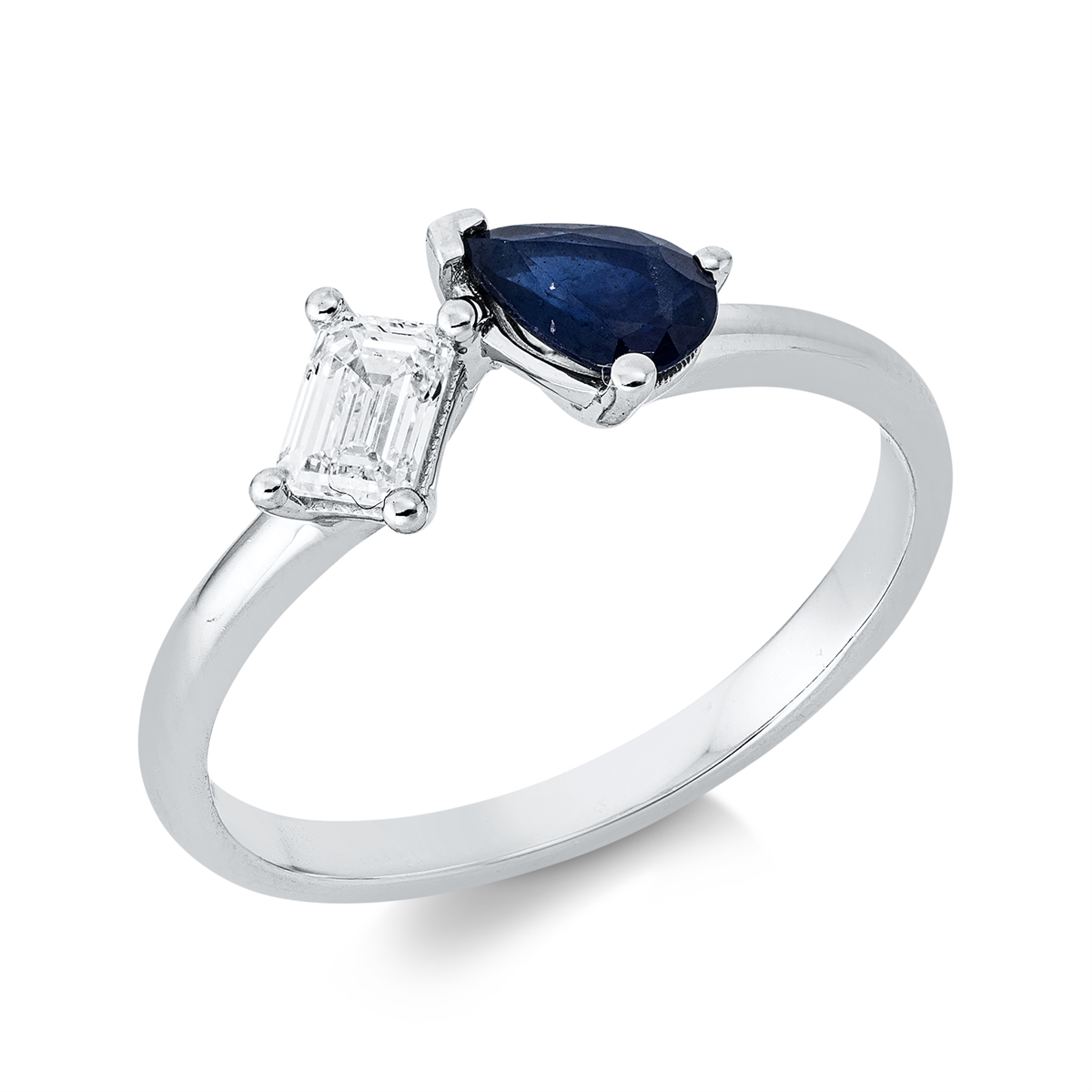 emerald cut sapphire colored stone classic ring in white gold