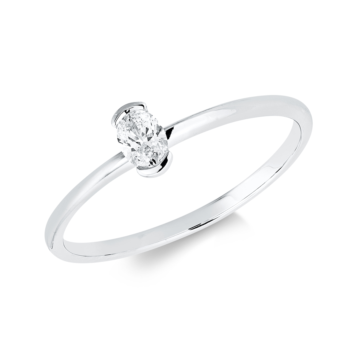 oval  solitaire ring in white gold