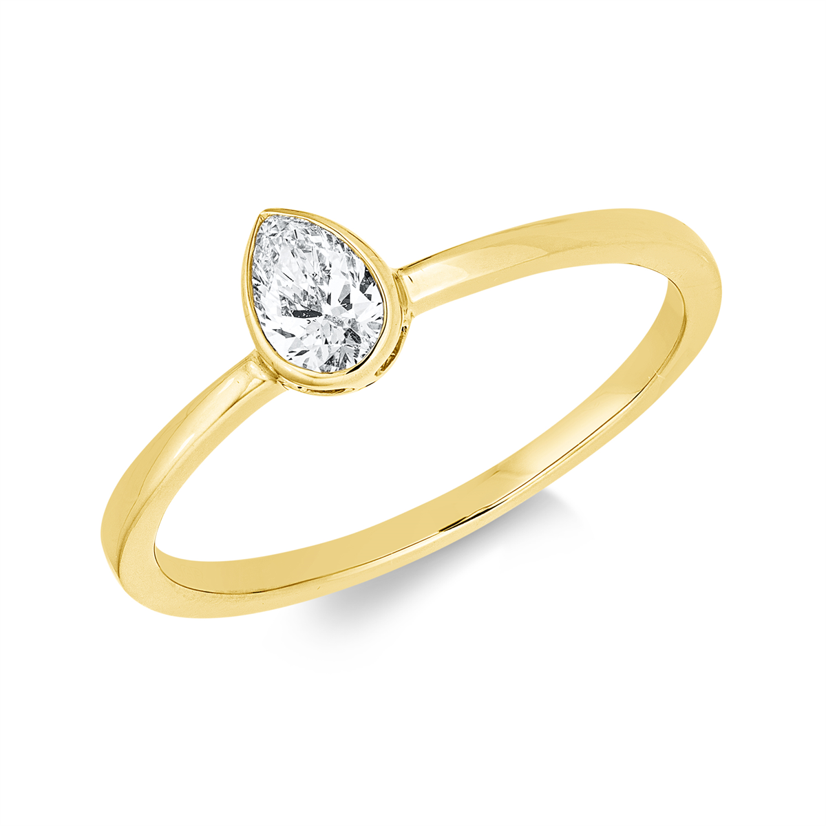 pear shape  solitaire ring in yellow gold