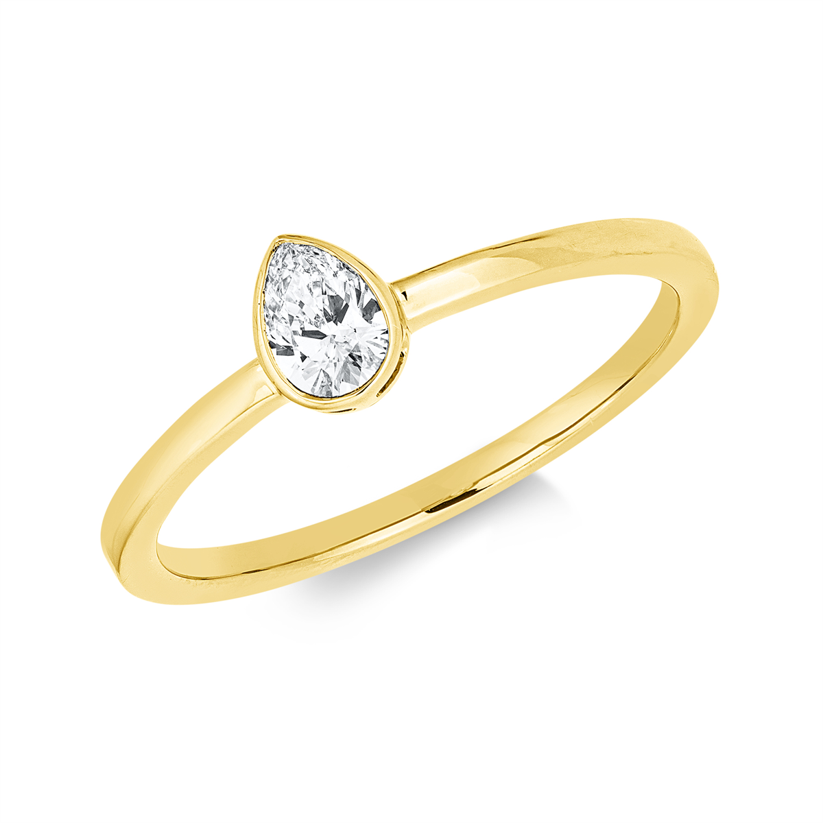 pear shape  solitaire ring in yellow gold