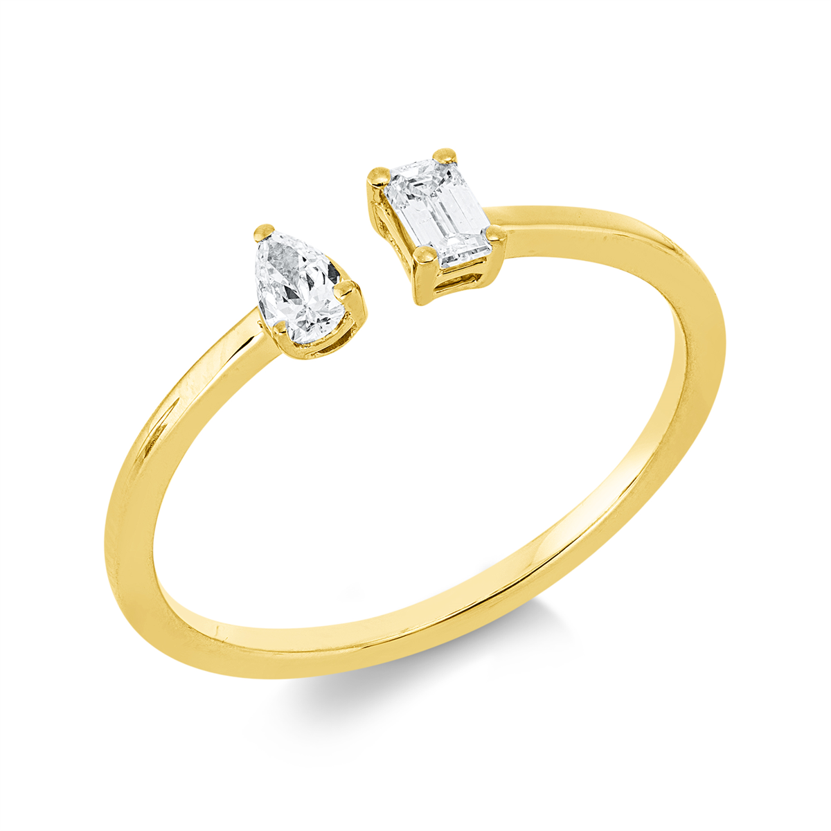 emerald cut  modern woman ring in yellow gold