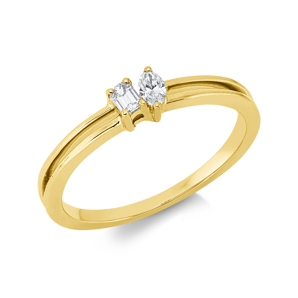 marquise  baguette ring in yellow gold