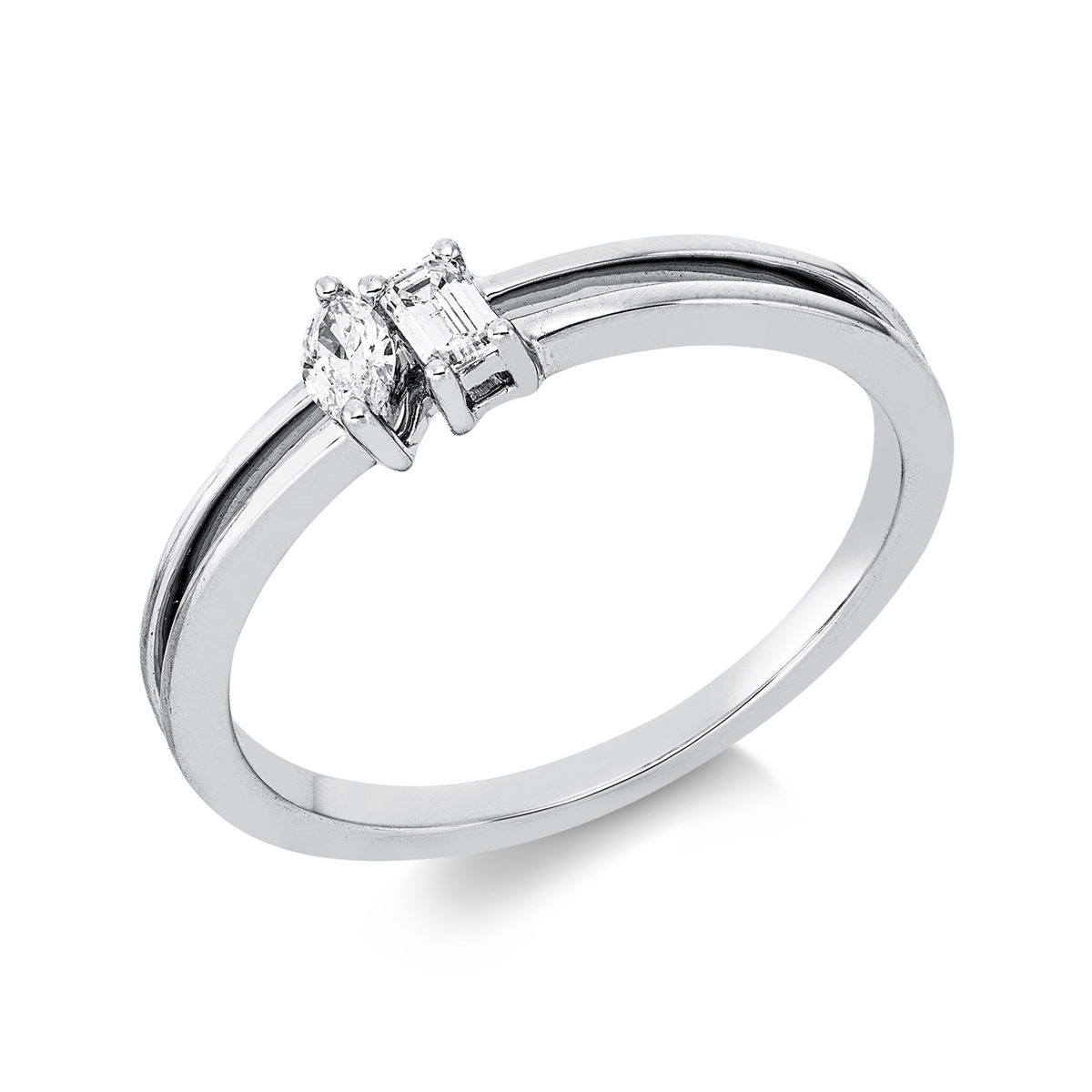 marquise  baguette ring in white gold