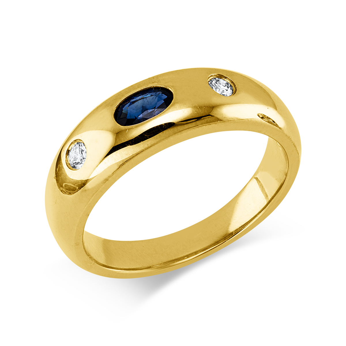 diamond full cut sapphire colored stone classic ring in yellow gold