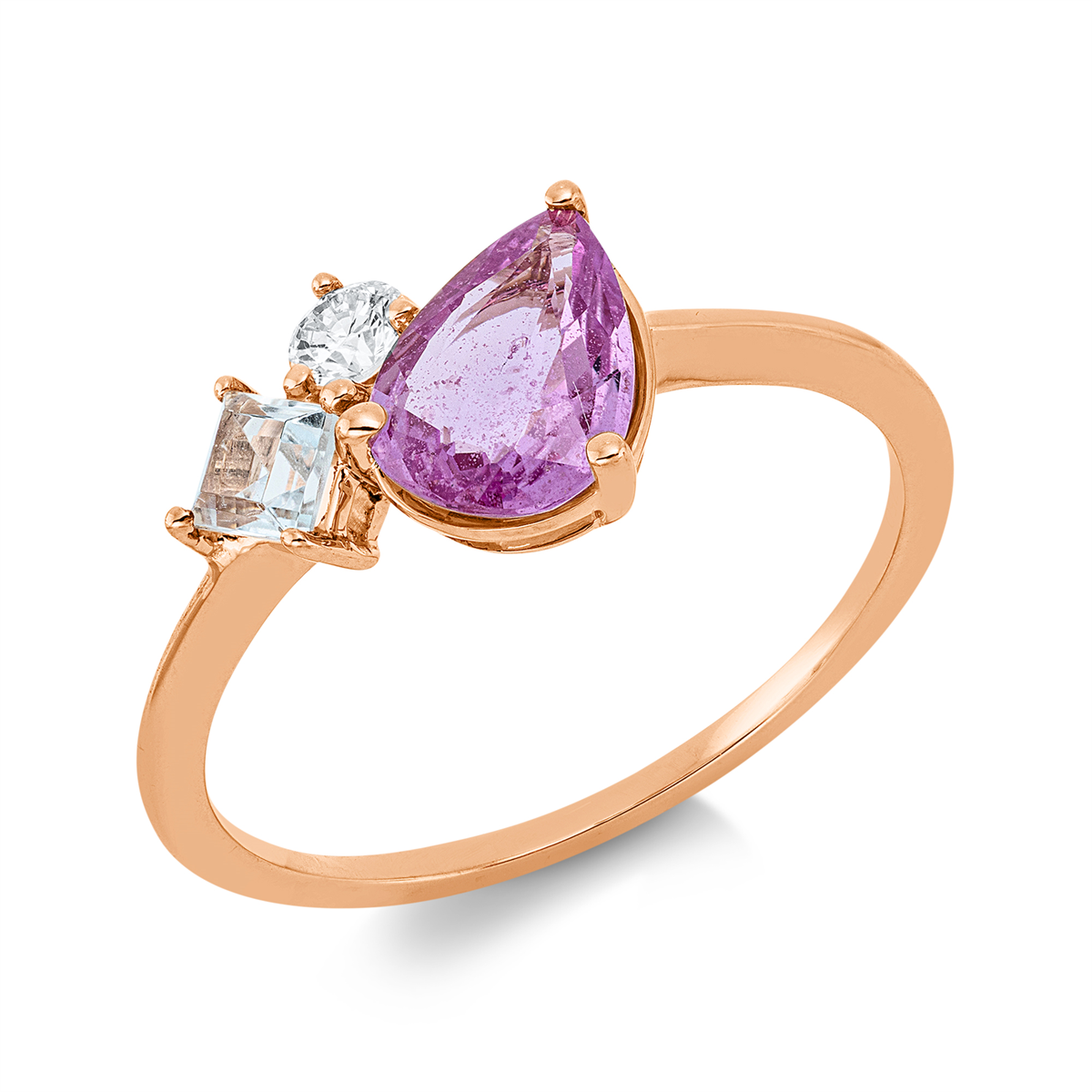 diamond full cut sapphire colored stone classic ring in red gold