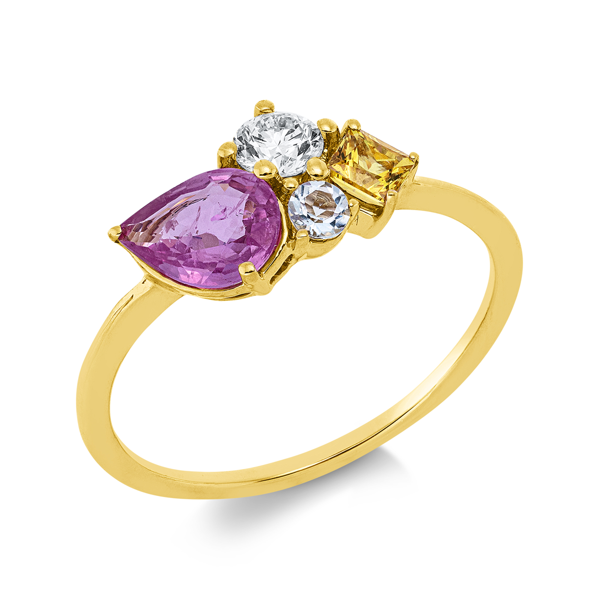 diamond full cut aquamarine colored stone fashion ring in yellow gold