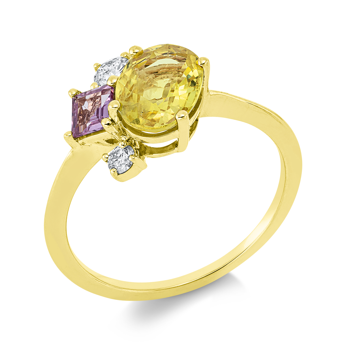 diamond full cut sapphire colored stone classic ring in yellow gold