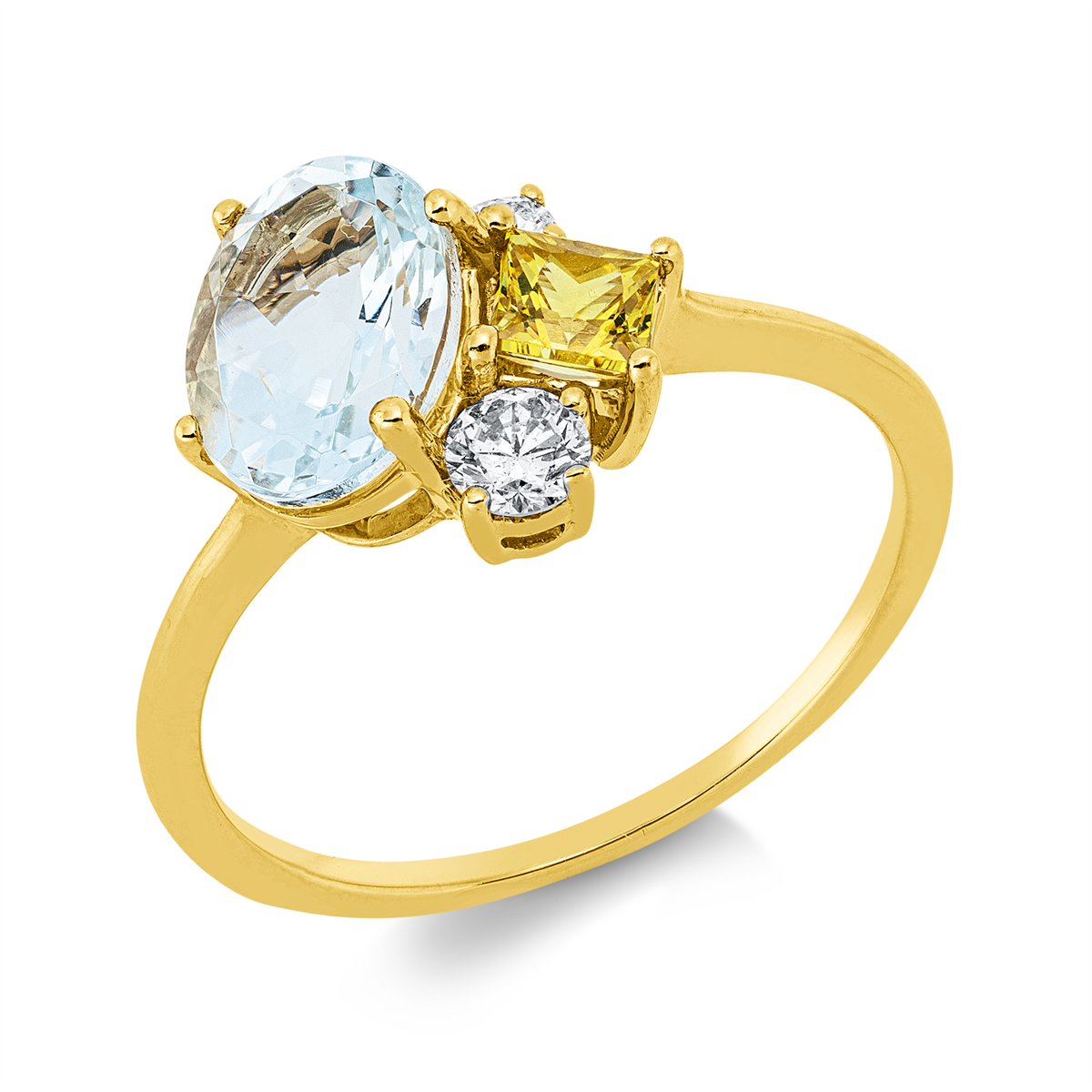 diamond full cut sapphire colored stone fashion ring in yellow gold