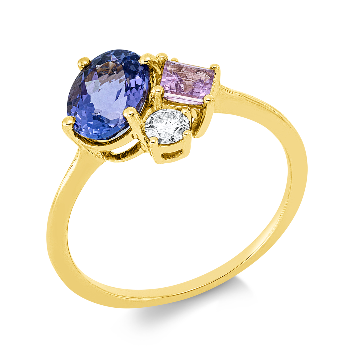 diamond full cut sapphire colored stone classic ring in yellow gold