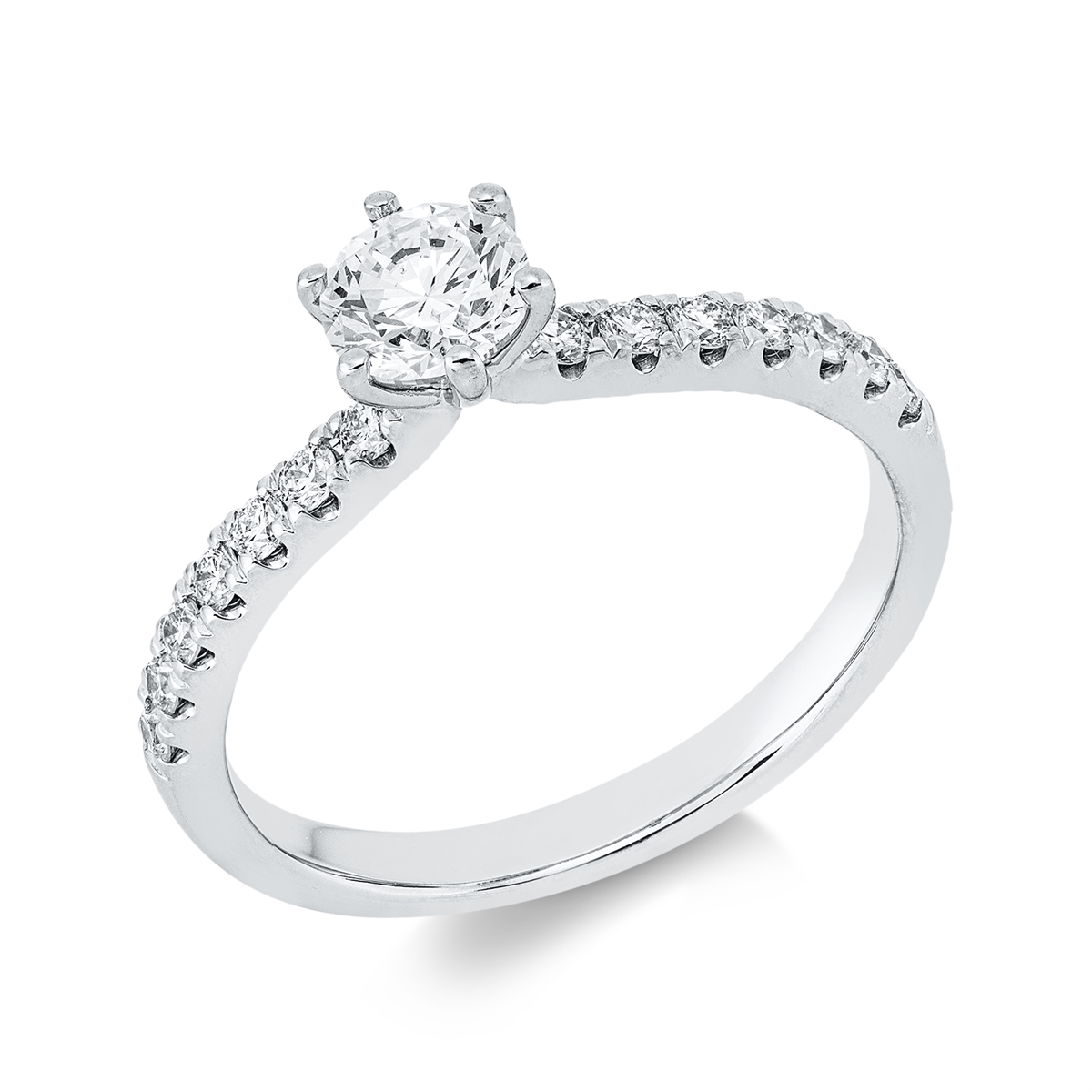 diamond full cut  solitaire with accent stones ring in white gold