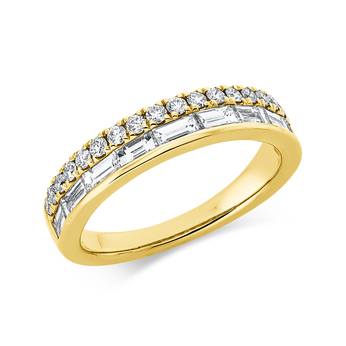 diamond full cut  baguette ring in yellow gold