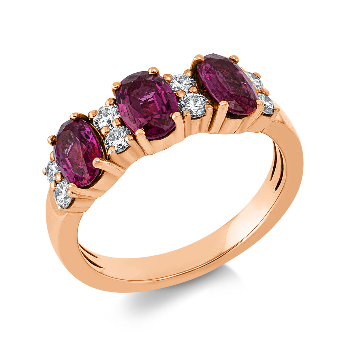 diamond full cut ruby colored stone classic ring in red gold