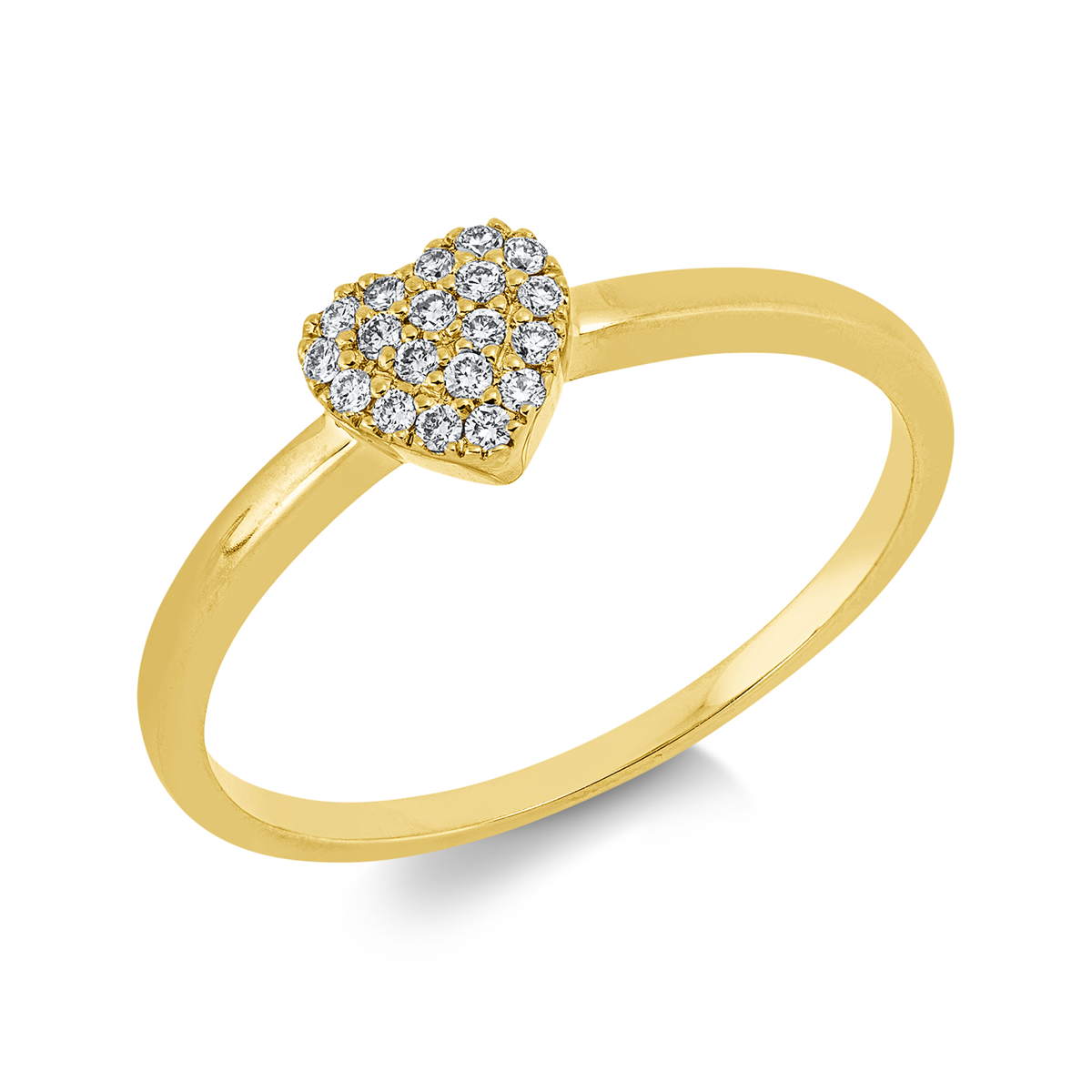 diamond full cut  heart ring in yellow gold