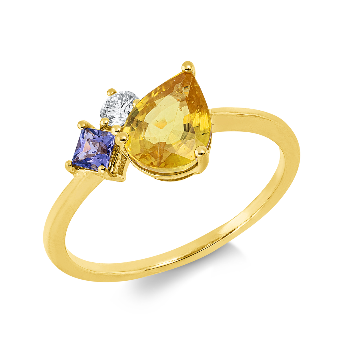 diamond full cut tanzanite colored stone classic ring in yellow gold