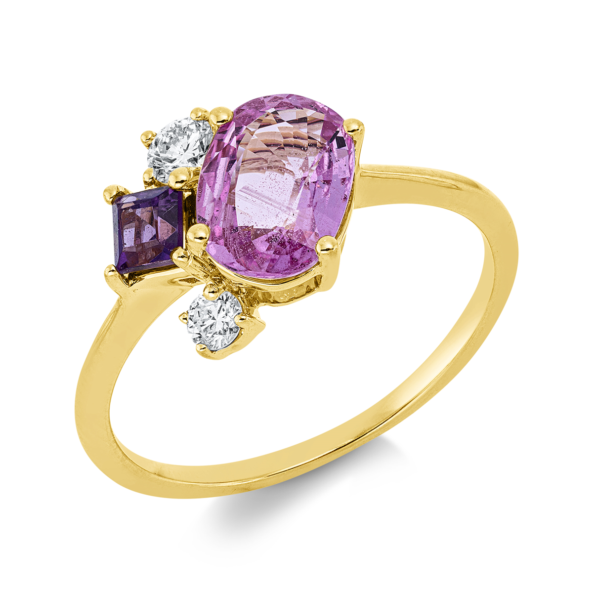 diamond full cut sapphire colored stone classic ring in yellow gold