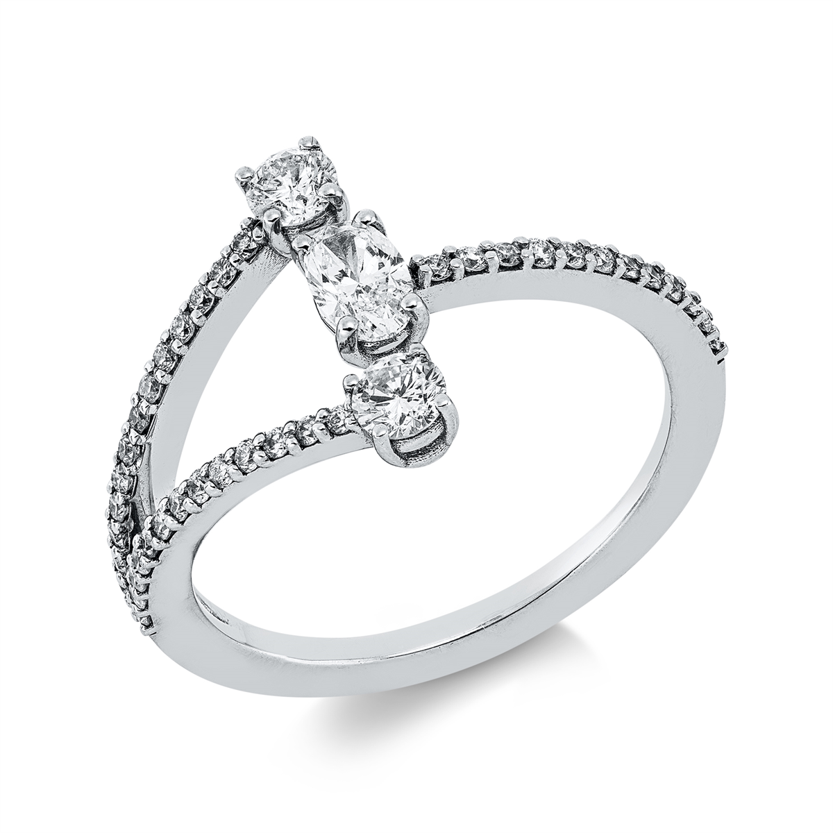 oval  modern woman ring in white gold