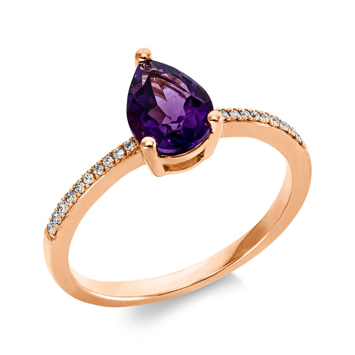 diamond full cut amethyst colored stone fashion ring in red gold