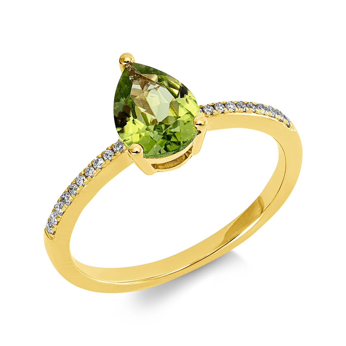 diamond full cut peridot colored stone fashion ring in yellow gold
