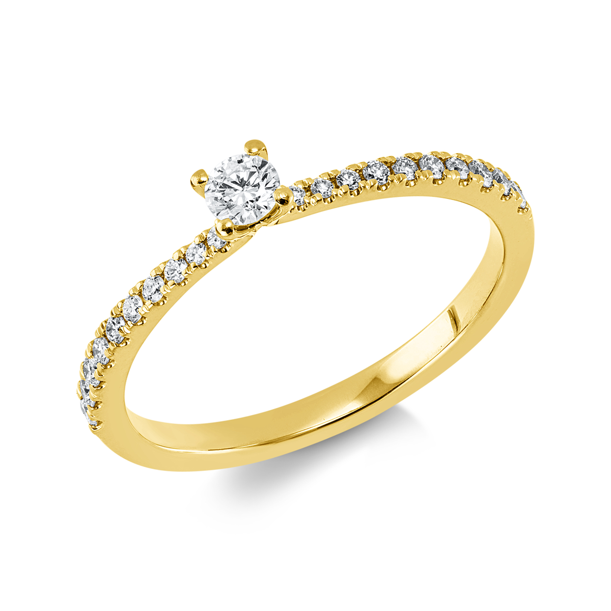 diamond full cut  solitaire with accent stones ring in yellow gold