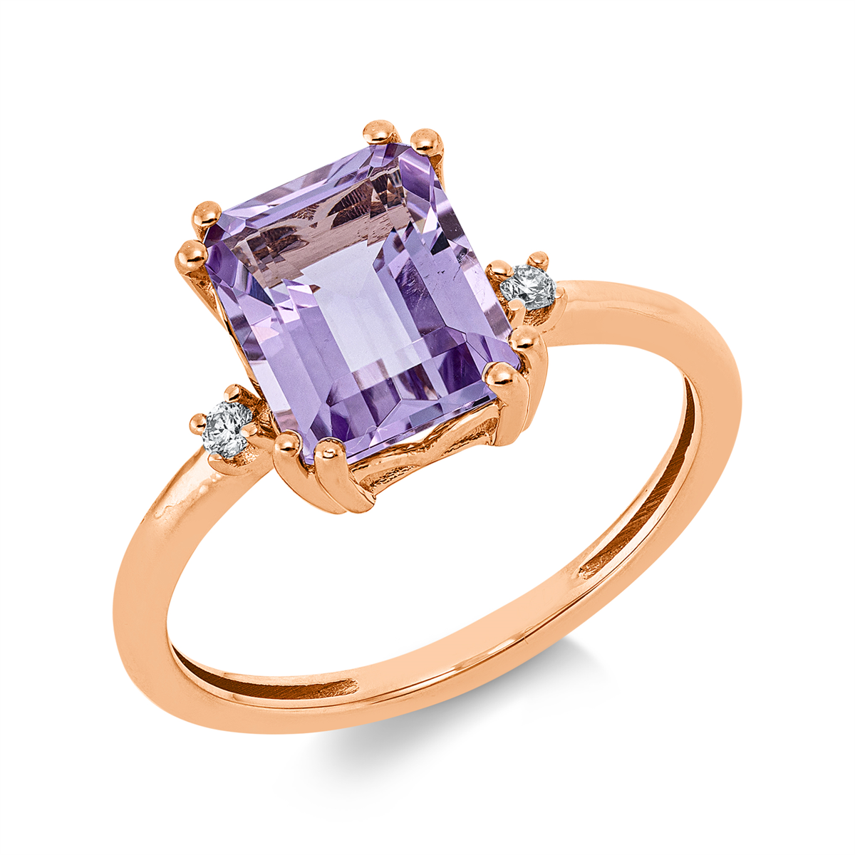 diamond full cut amethyst colored stone fashion ring in red gold