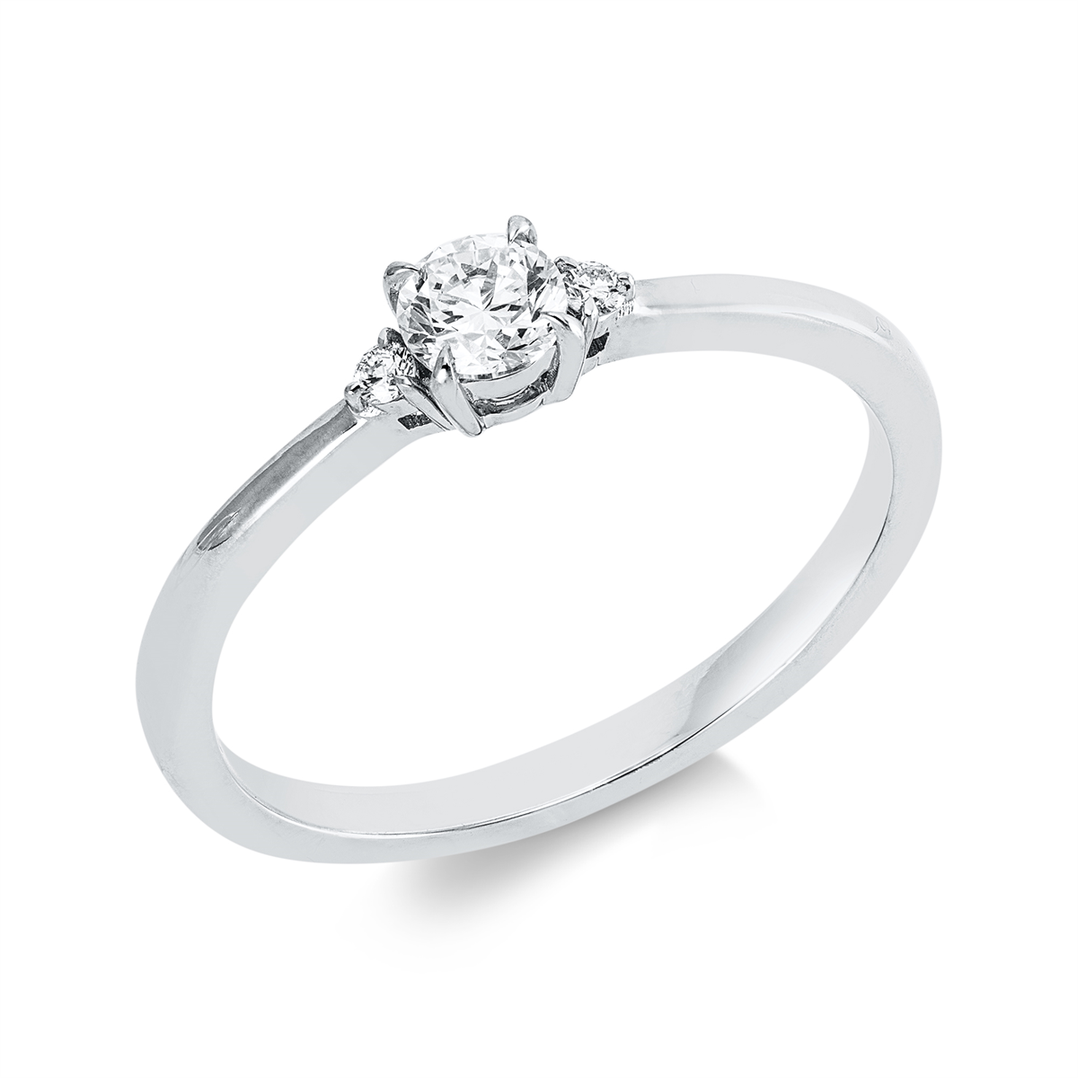 diamond full cut  solitaire with accent stones ring in white gold