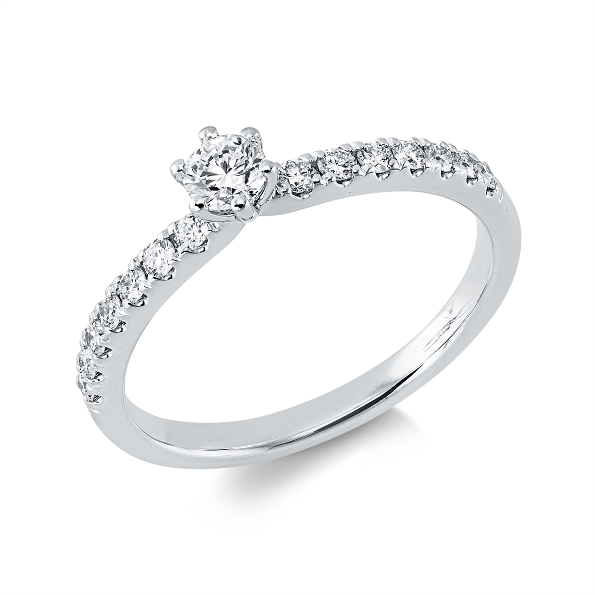diamond full cut  solitaire with accent stones ring in white gold