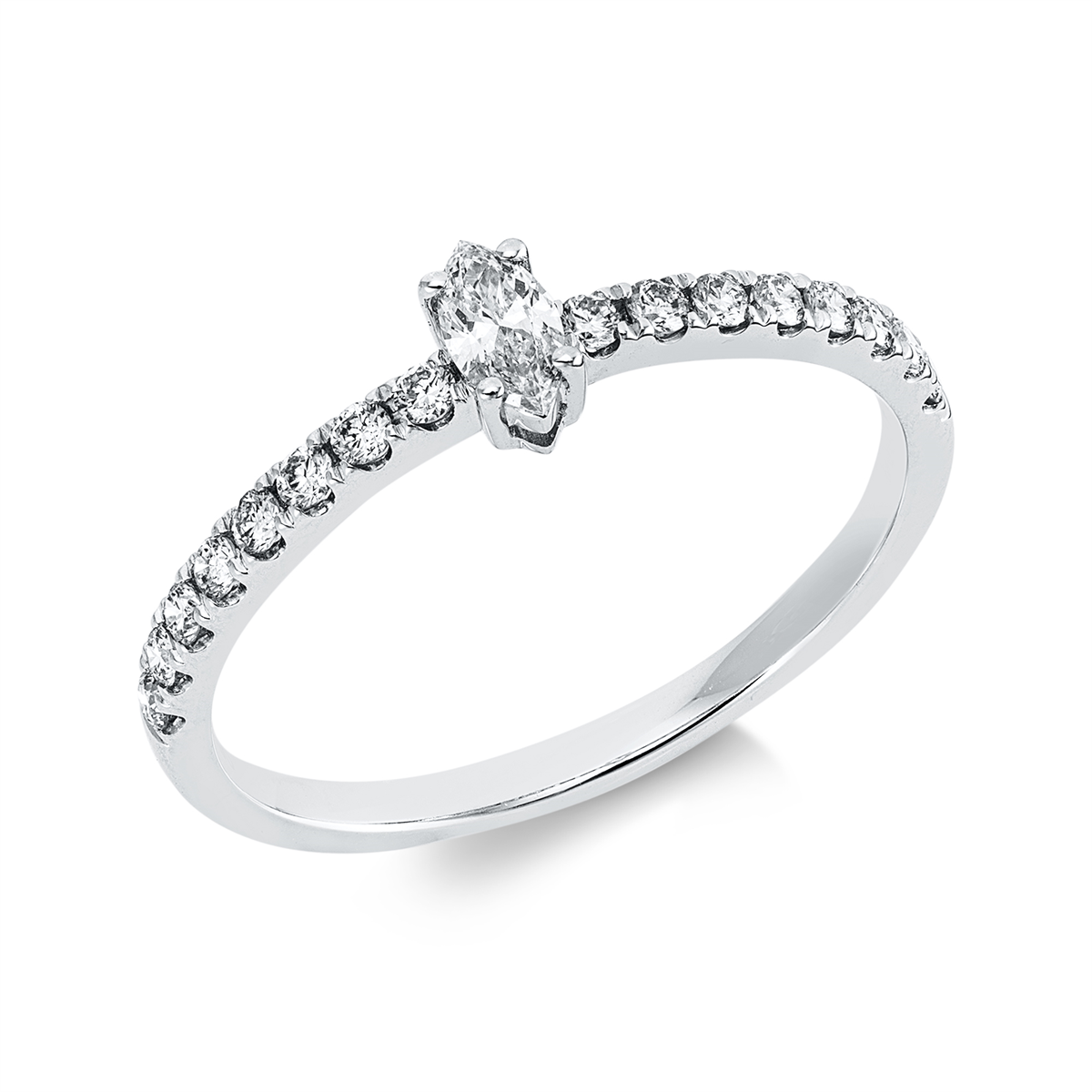 diamond full cut  solitaire with accent stones ring in white gold