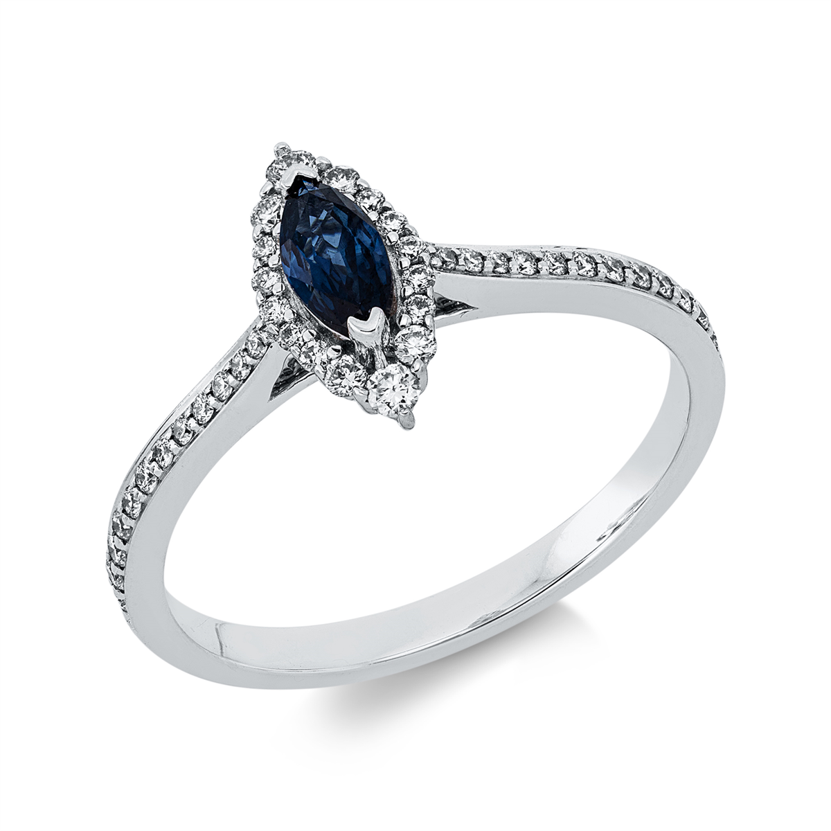 diamond full cut sapphire colored stone classic ring in white gold