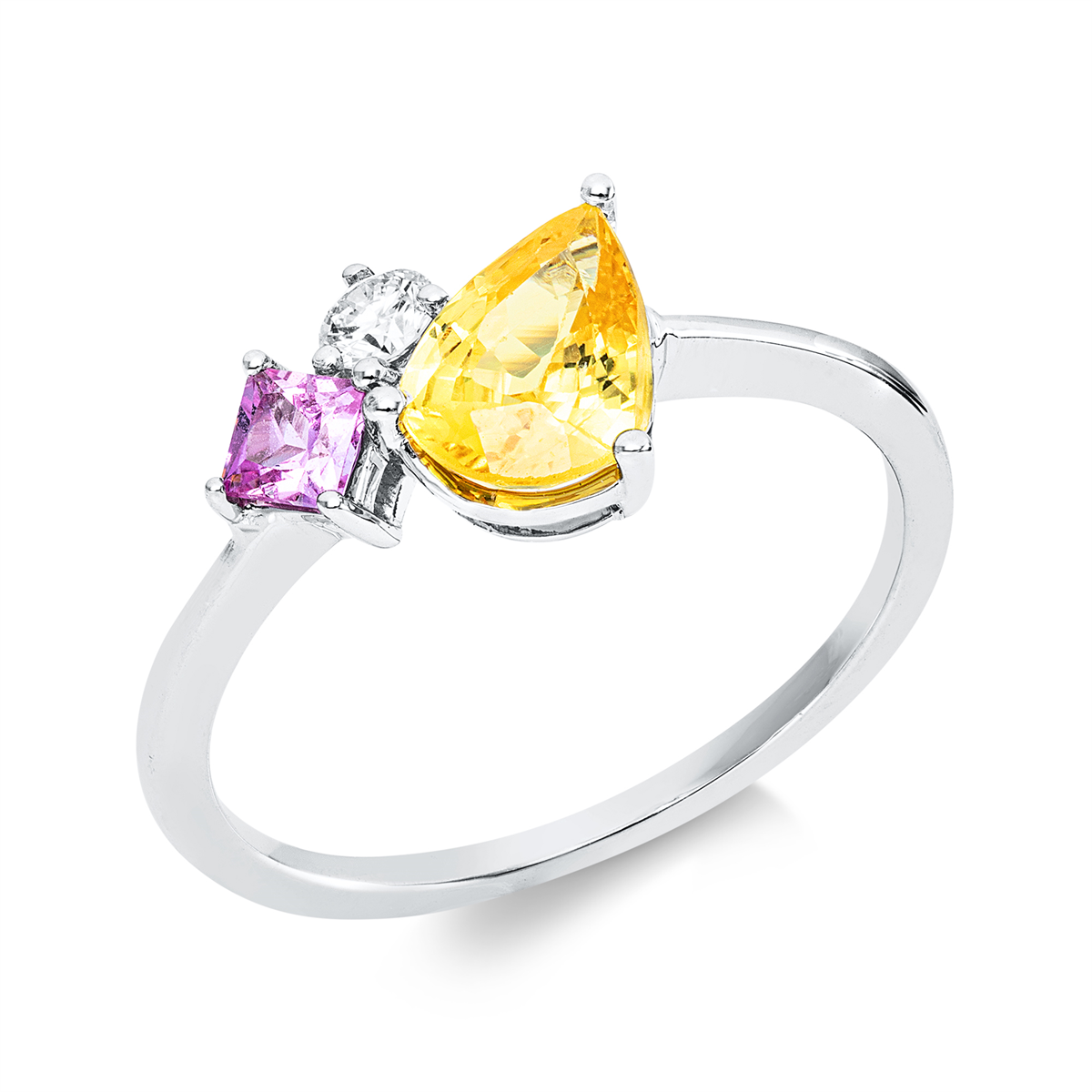 diamond full cut sapphire colored stone classic ring in white gold