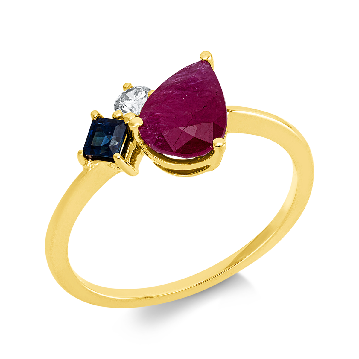 diamond full cut sapphire colored stone classic ring in yellow gold