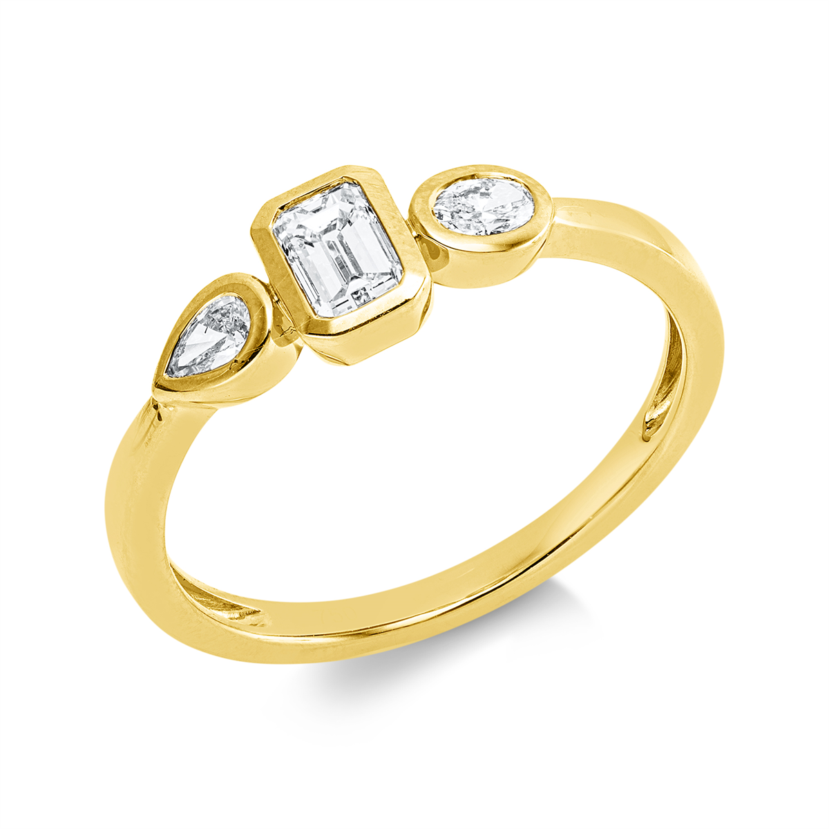 pear shape  solitaire with accent stones ring in yellow gold