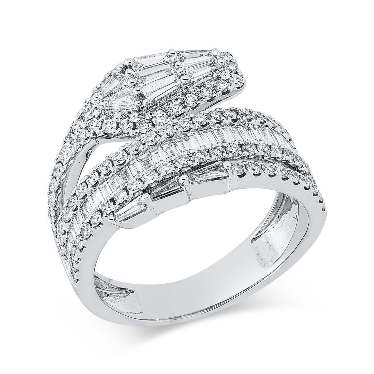 diamond full cut  baguette ring in white gold