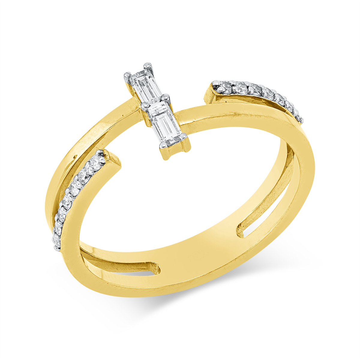 diamond full cut  baguette ring in yellow gold / white gold