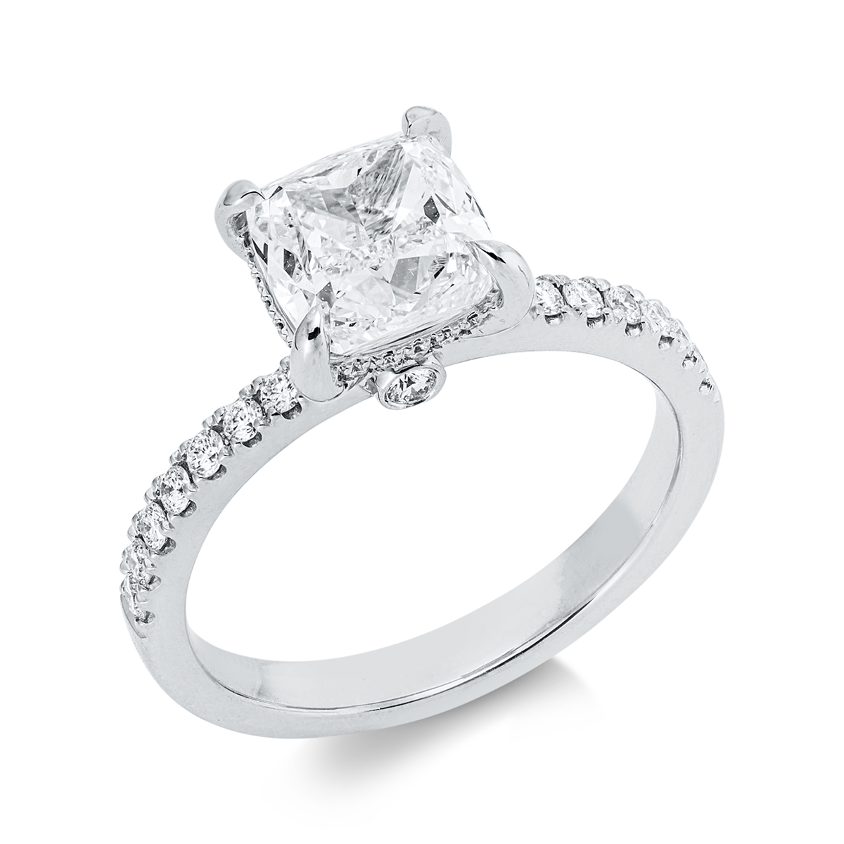 diamond full cut  solitaire with accent stones ring in white gold