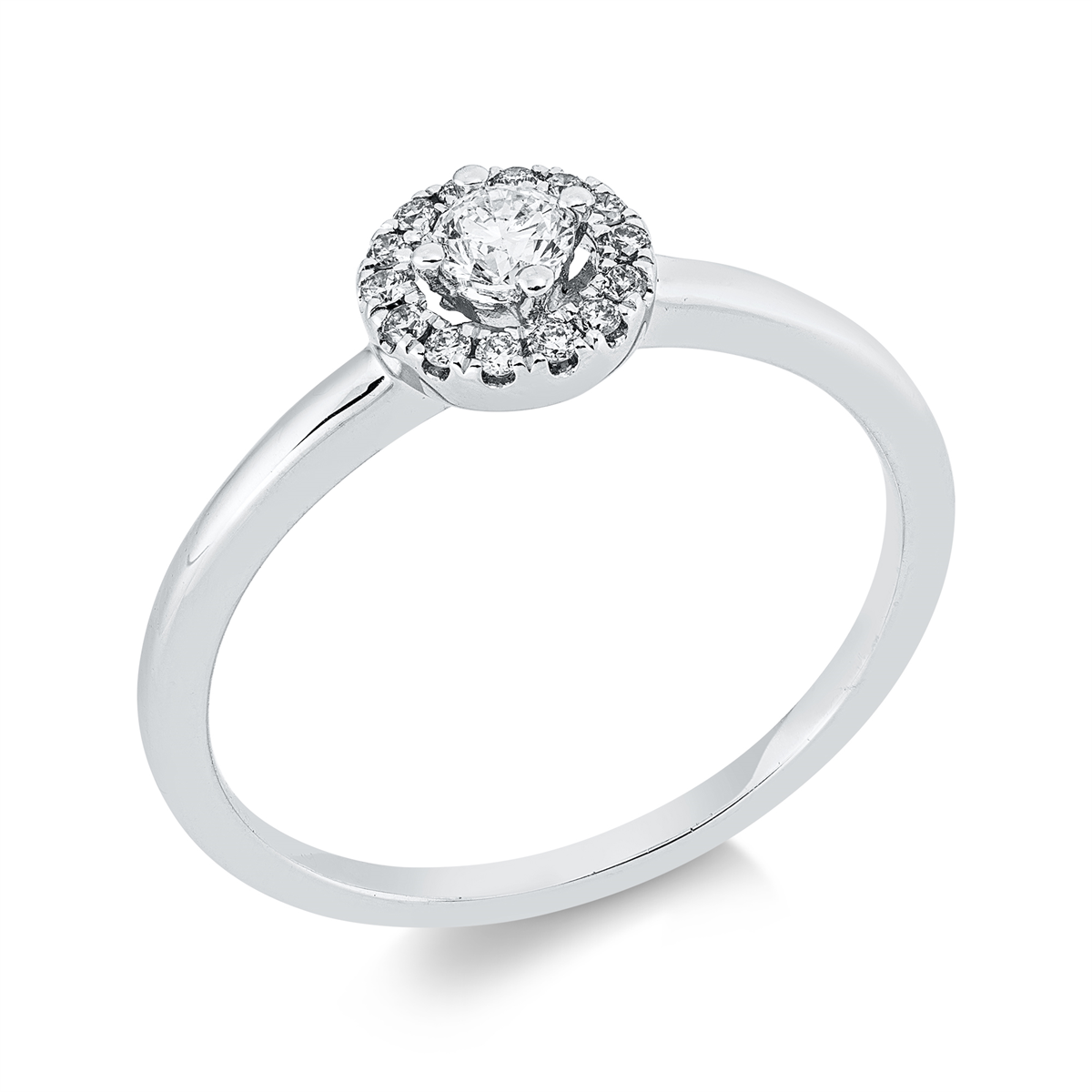 diamond full cut  solitaire with accent stones ring in white gold
